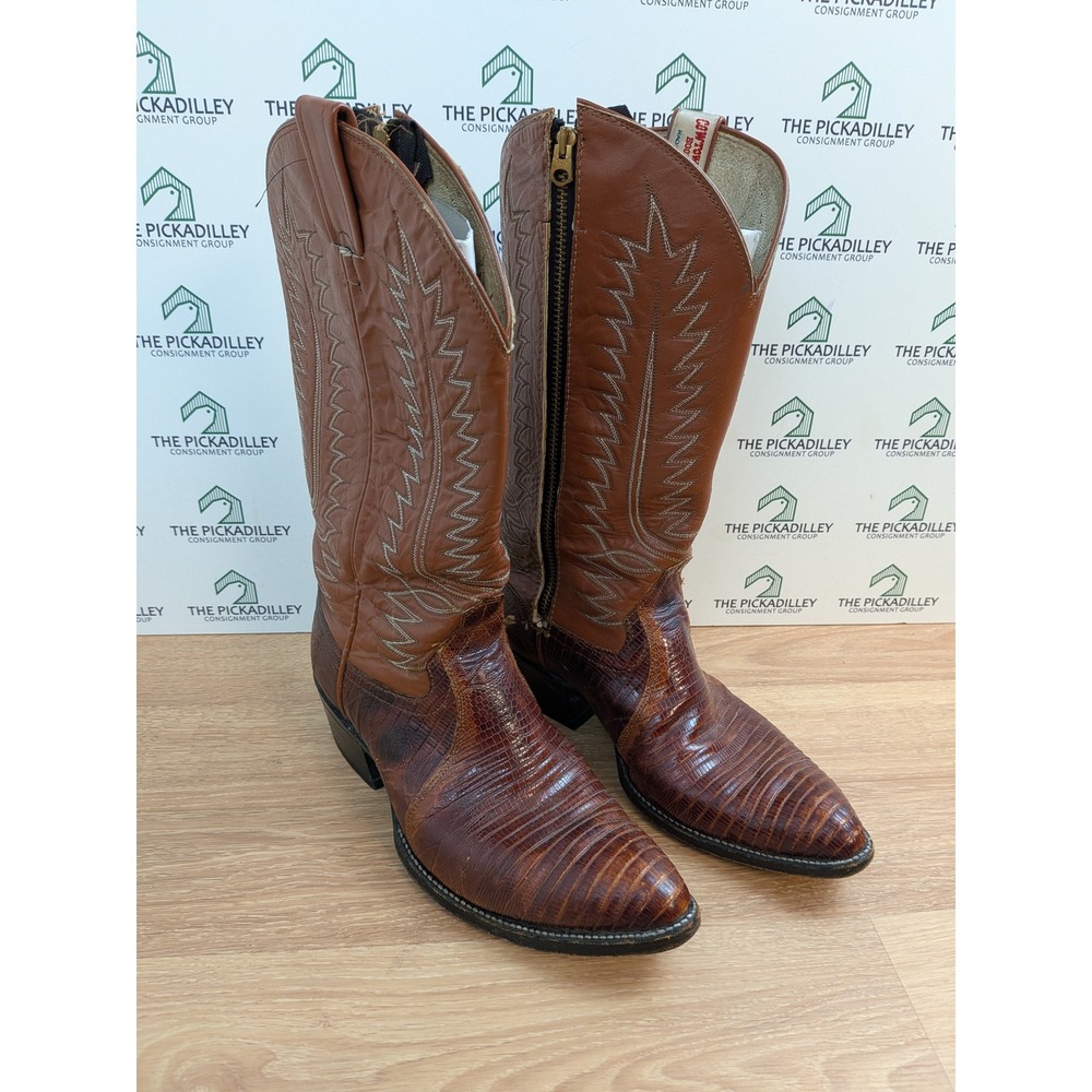Cowtown Boots Mens Lizard Skin Western Cowboy Boots Brown Side Zip 9 D 840 J